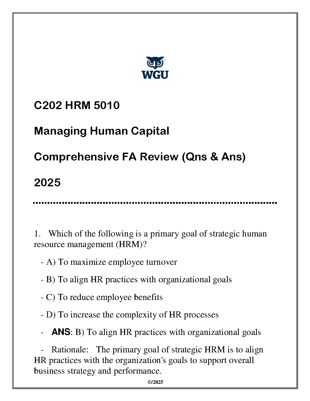 WGU HRM 5010 Exam Prep: Managing Human Capital Q&A Guide IMG-1