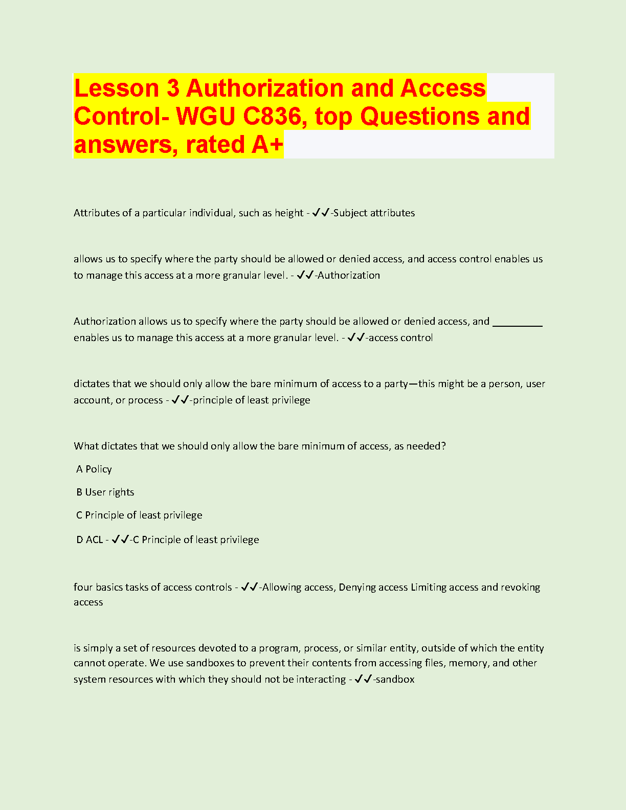 WGU C836 Lesson 3 Authorization and Access Control Q&A IMG-1