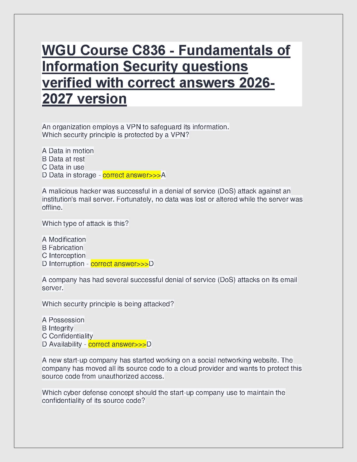 WGU C836 Info Sec Exam Qs 2026/27 Verified Answers