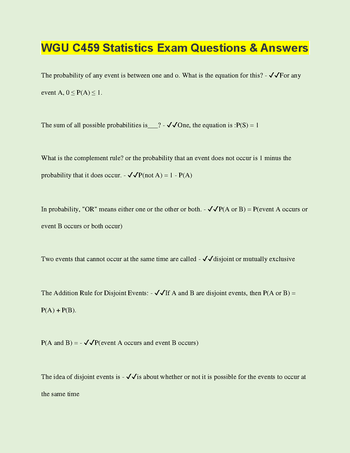 WGU C459 Statistics Exam Guide & Practice Questions 2024