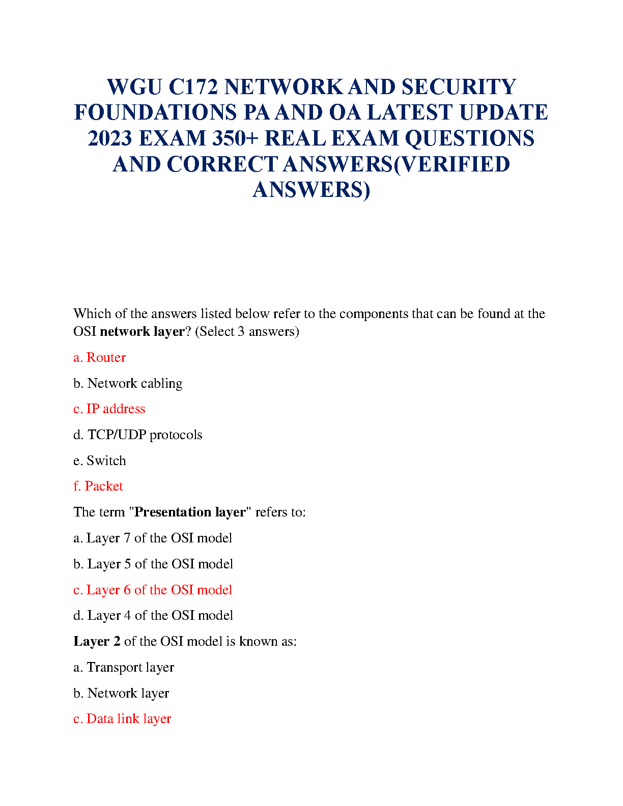 WGU C172 Network Security Study Guide: 350+ Q&A 2024/25