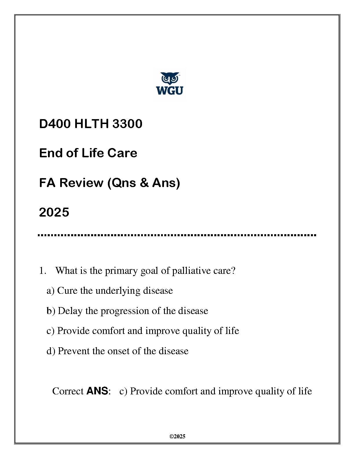 WGU HLTH 3300 End of Life Care Review Q&A 2025 IMG-1