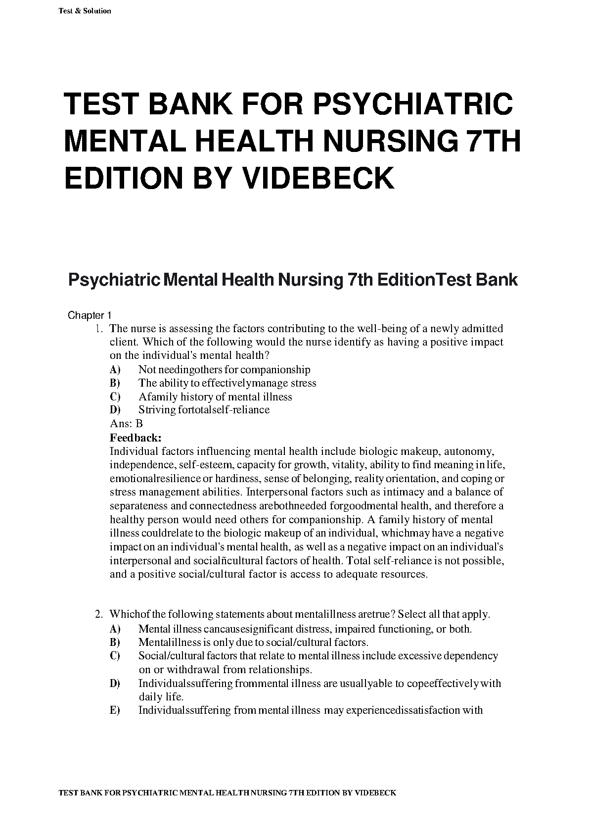 Psychiatric Mental Health Nursing 7th Edition TEST BANK IMG-1