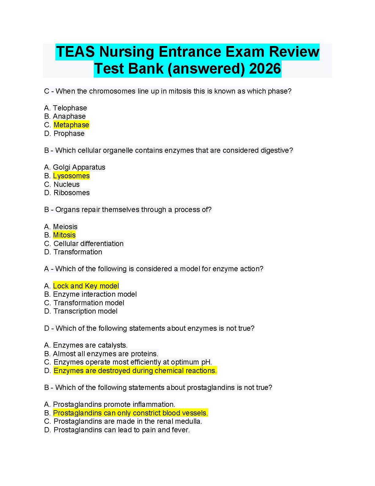 ATI TEAS 7 Nursing Exam Test Bank 2026/2027