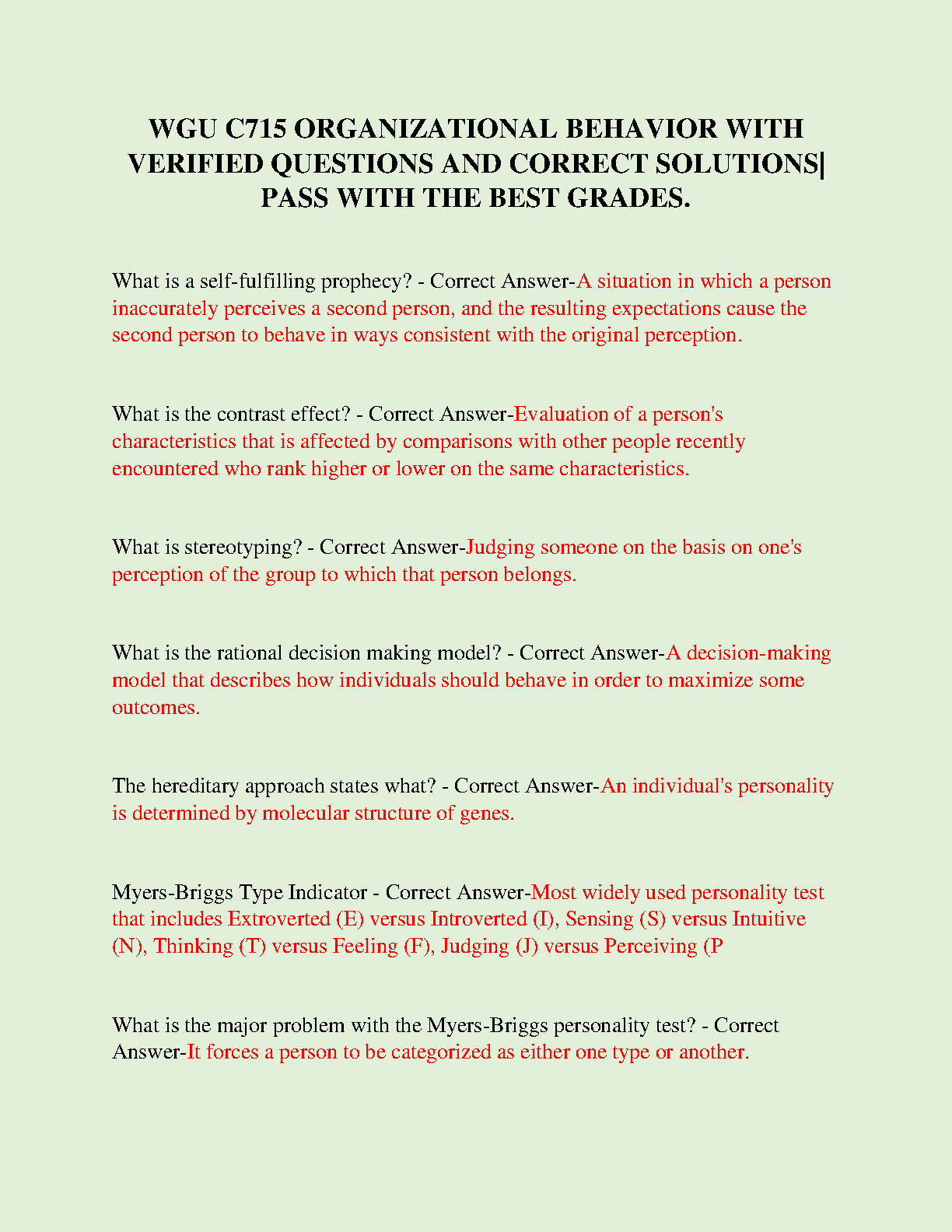 WGU C715 Organizational Behavior Questions and Answers 2024 IMG-1