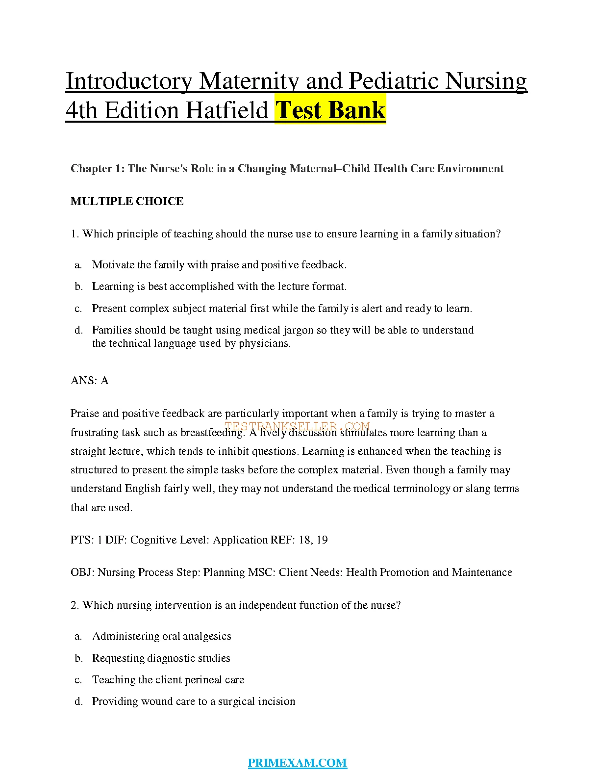 Hatfield Intro Maternity Nursing Test Bank 2026/27 IMG-1