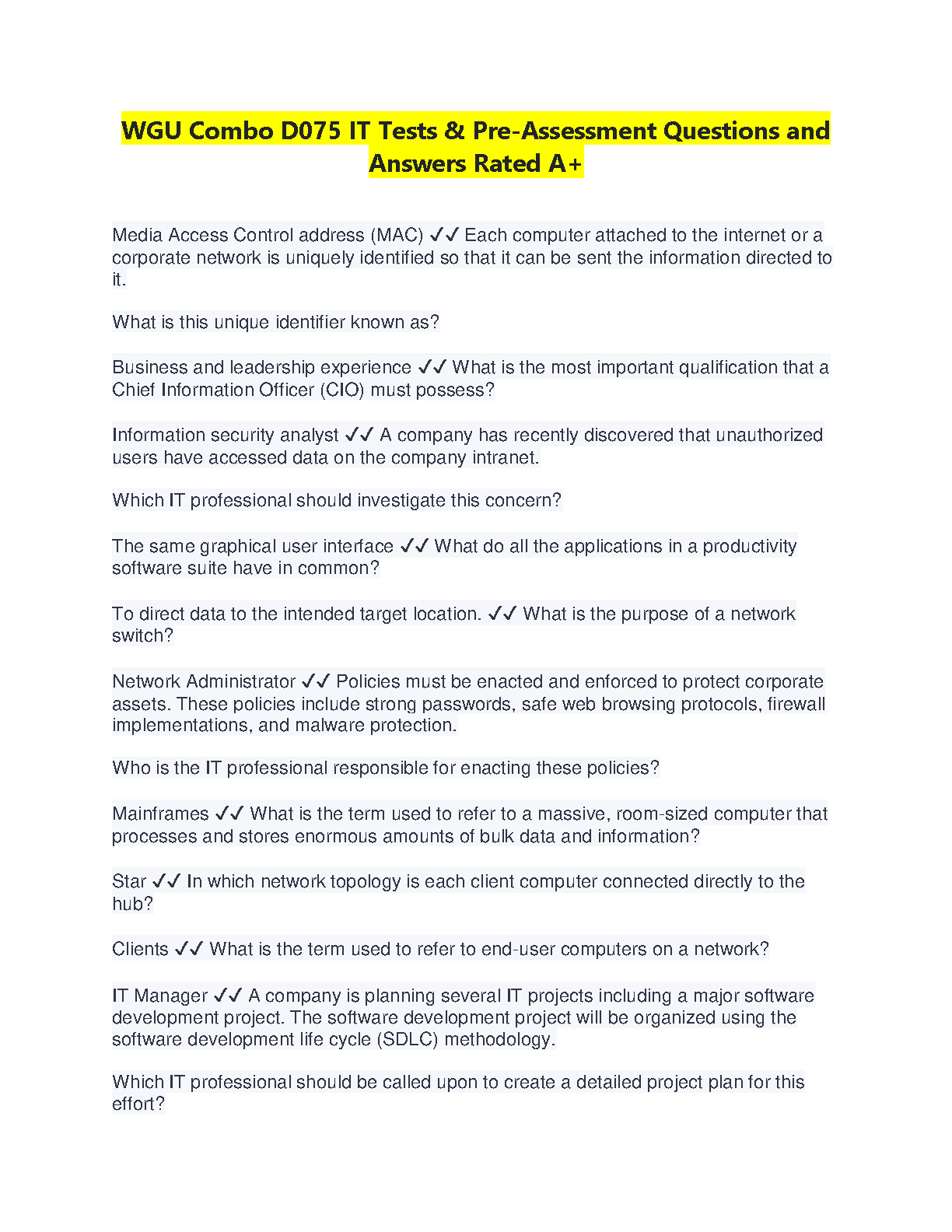 WGU D075 IT Combo: Tests & Pre-Assessments 2024-2025 A+ Rated IMG-1