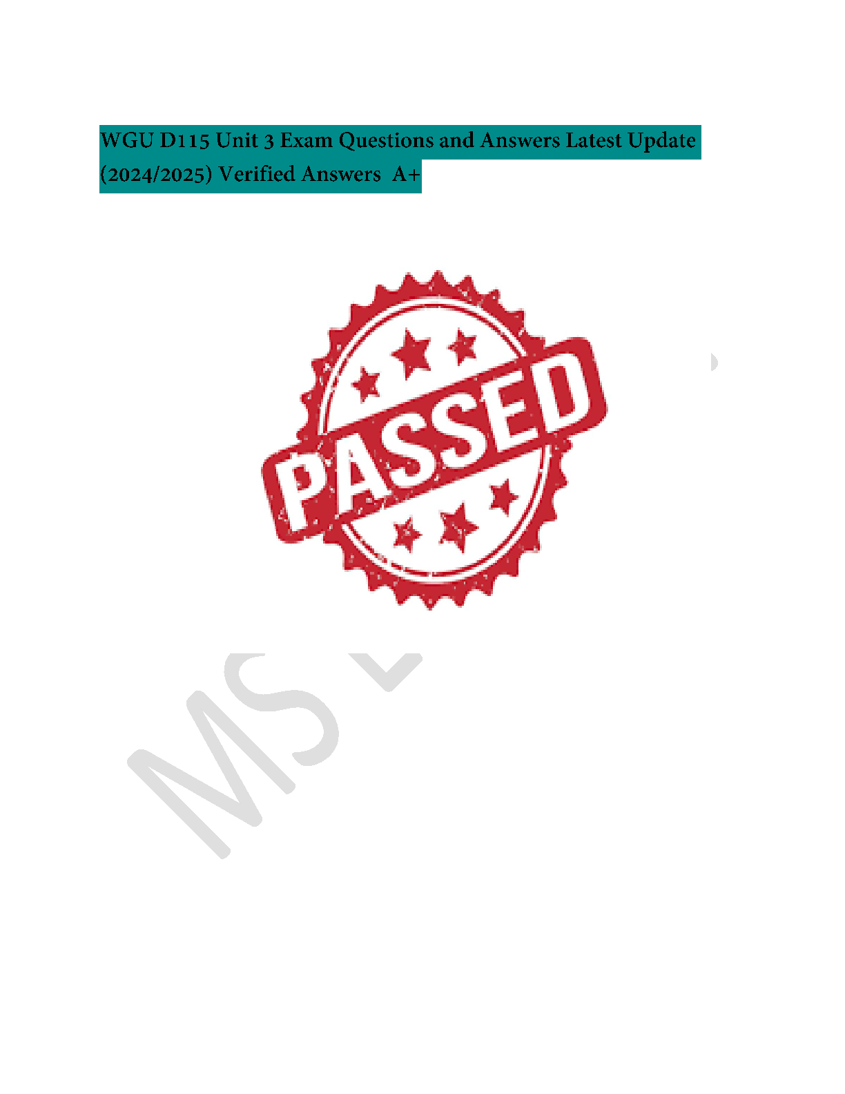 WGU D115 Unit 3 Exam Questions and Answers 2024