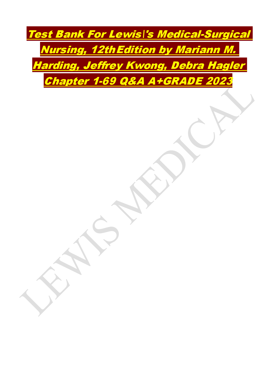 Lewis Med Surg Nursing 12e Test Bank 2026-2027