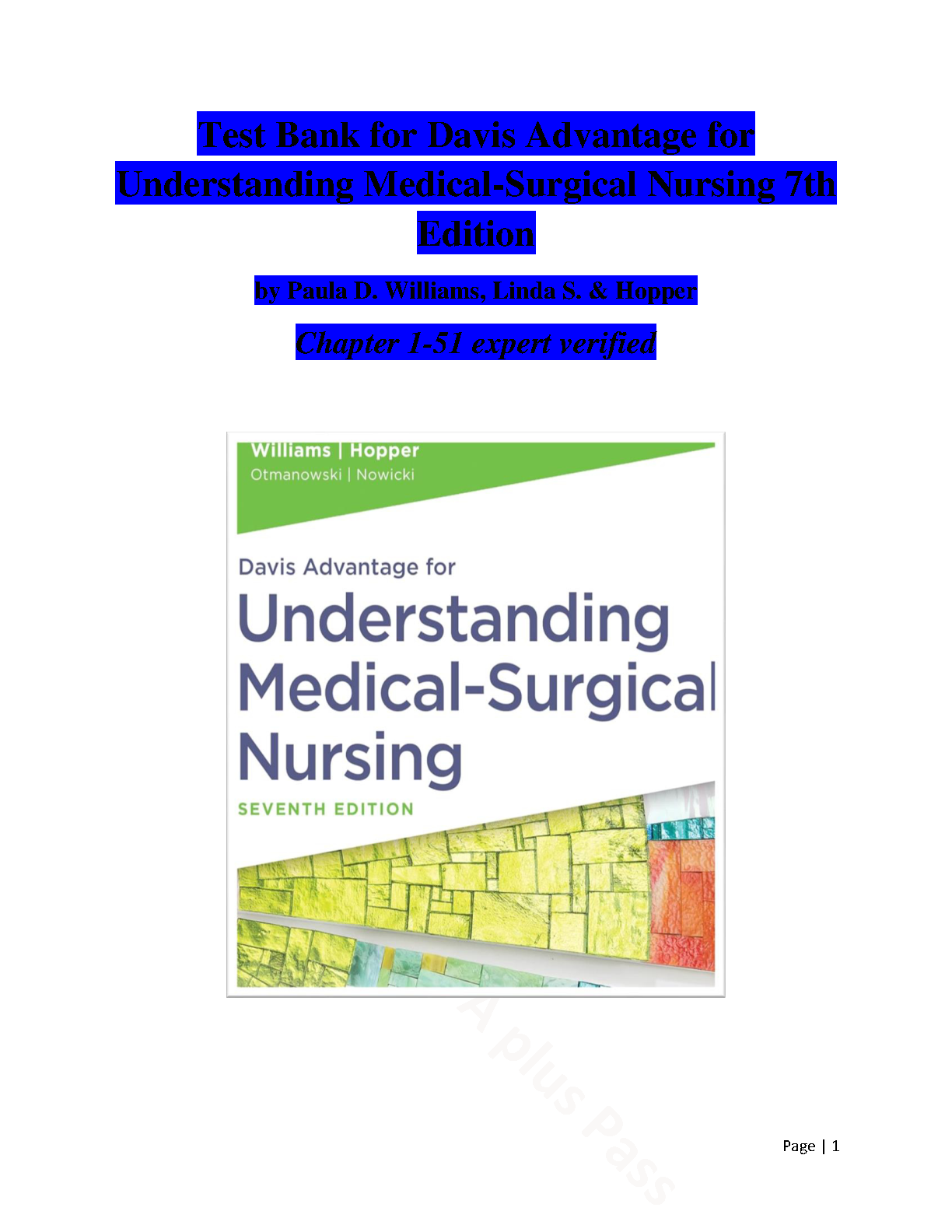 Davis Med Surg Nursing Test Bank 7e Ch 1-51 Williams Hopper IMG-1