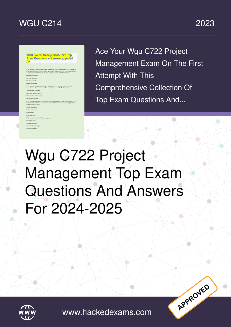 WGU C722 Project Management Exam Qs A 2024-2025