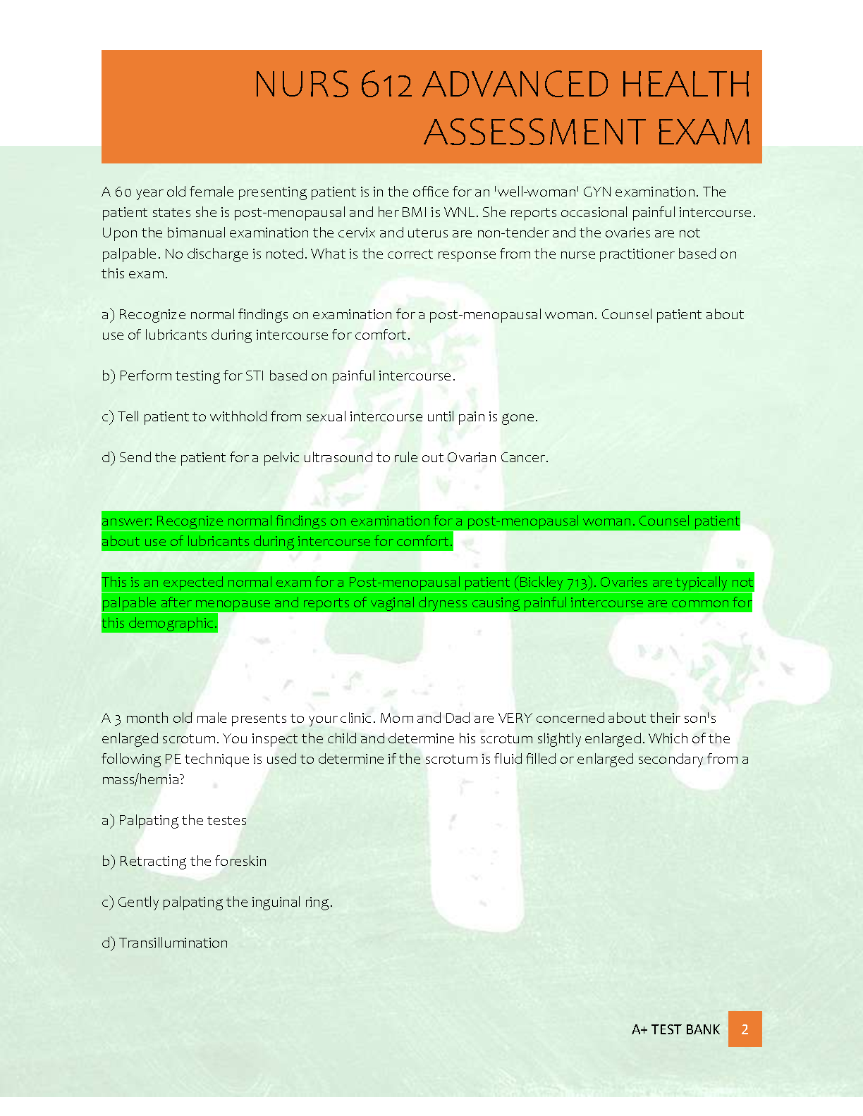 NURS 612 Adv Health Assess Test Bank 2026-27