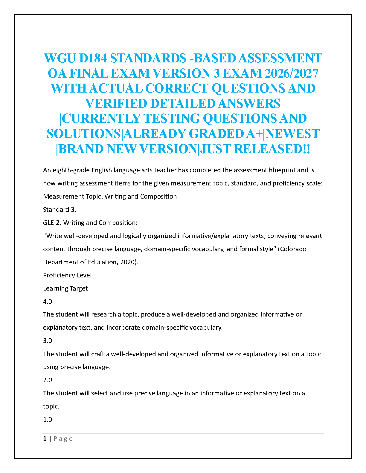 WGU D184 Standardized Assessment Study Guide 2025 Verified Answers IMG-1