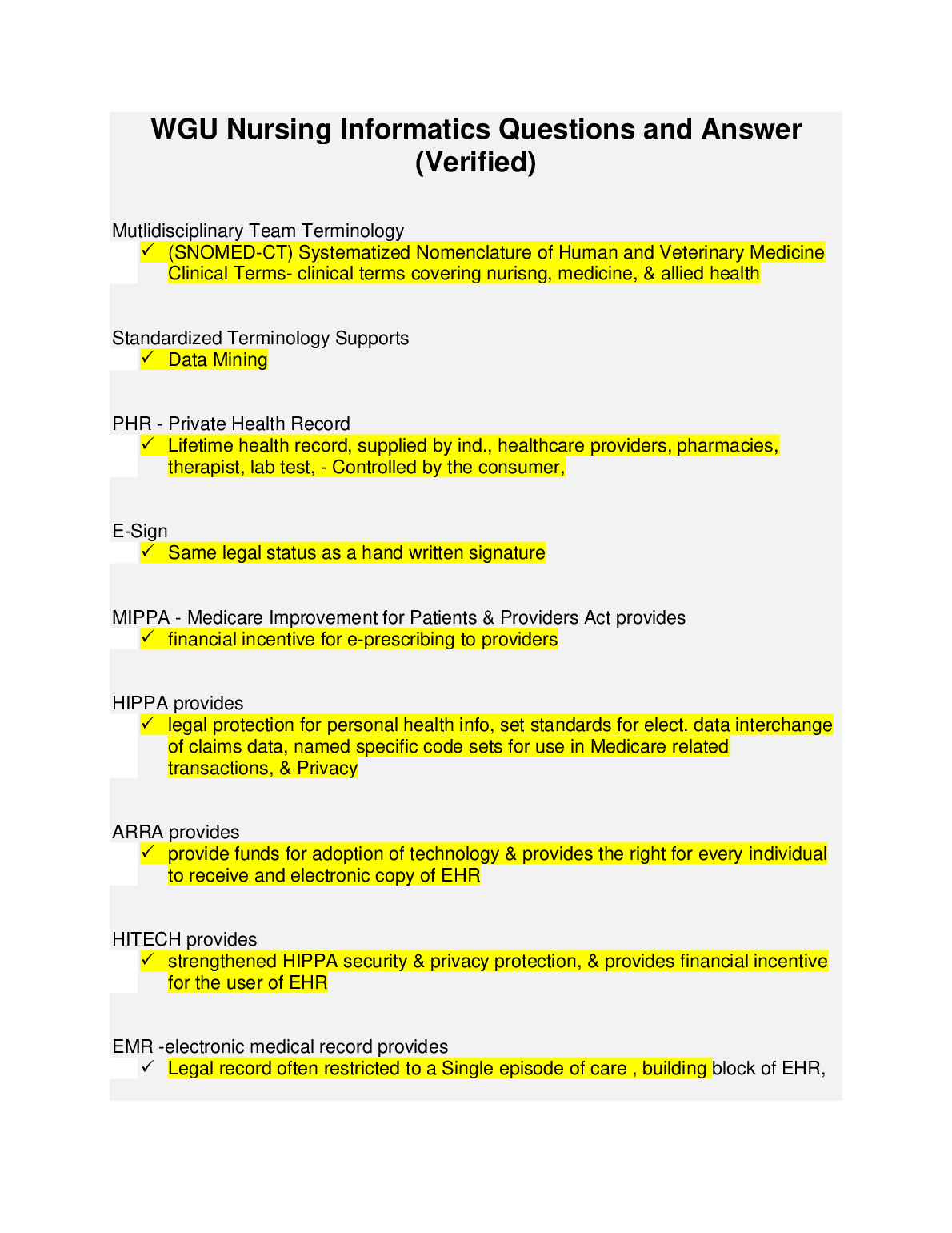 WGU Nursing Informatics Questions & Answers Verified Study Guide