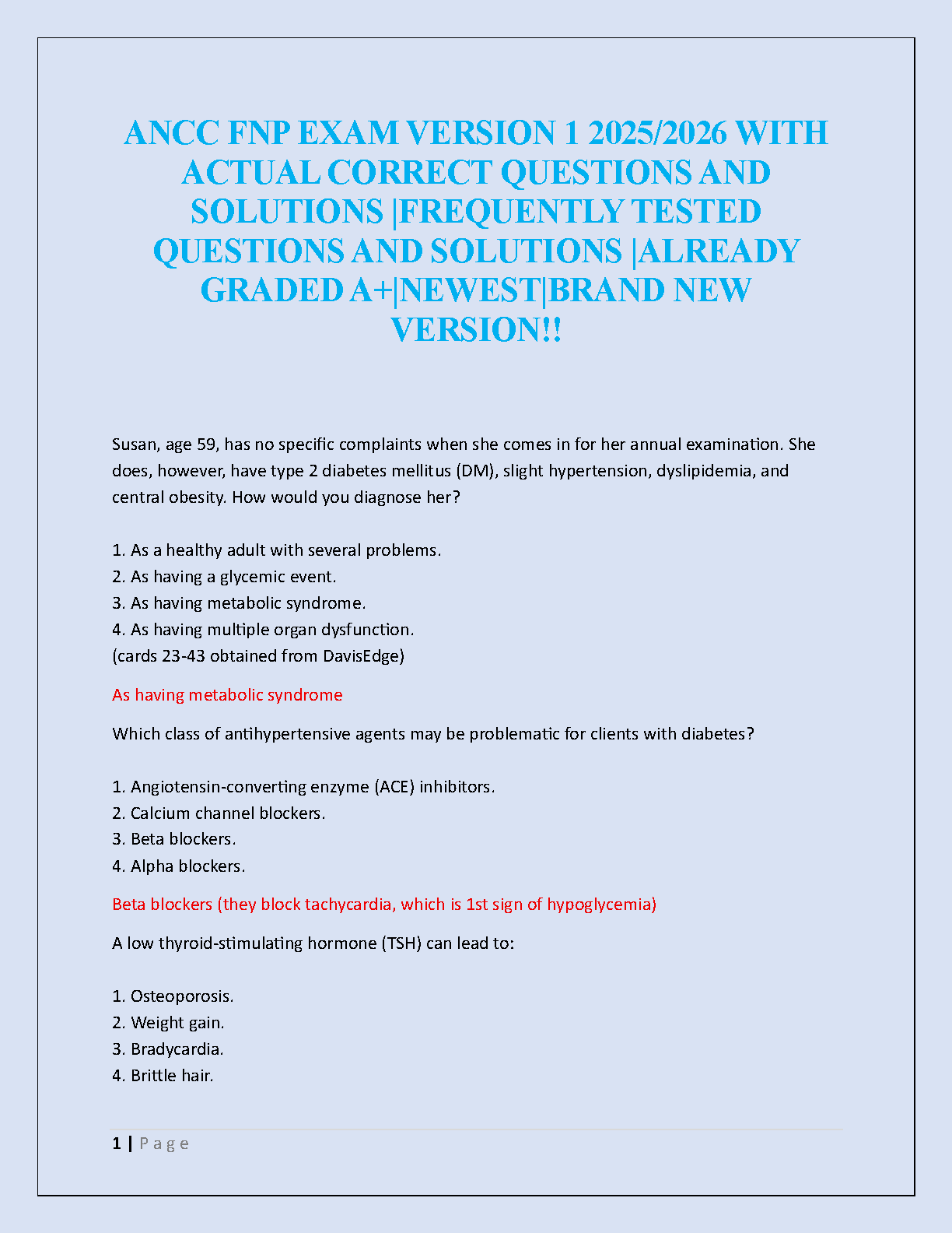 ANCC FNP Exam 2025/2026 Practice Questions & Answers