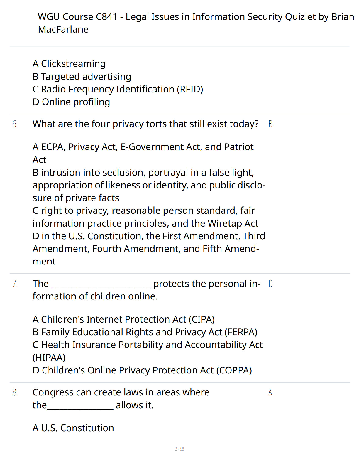 WGU C841 Legal InfoSec Study Guide 2026 Answers