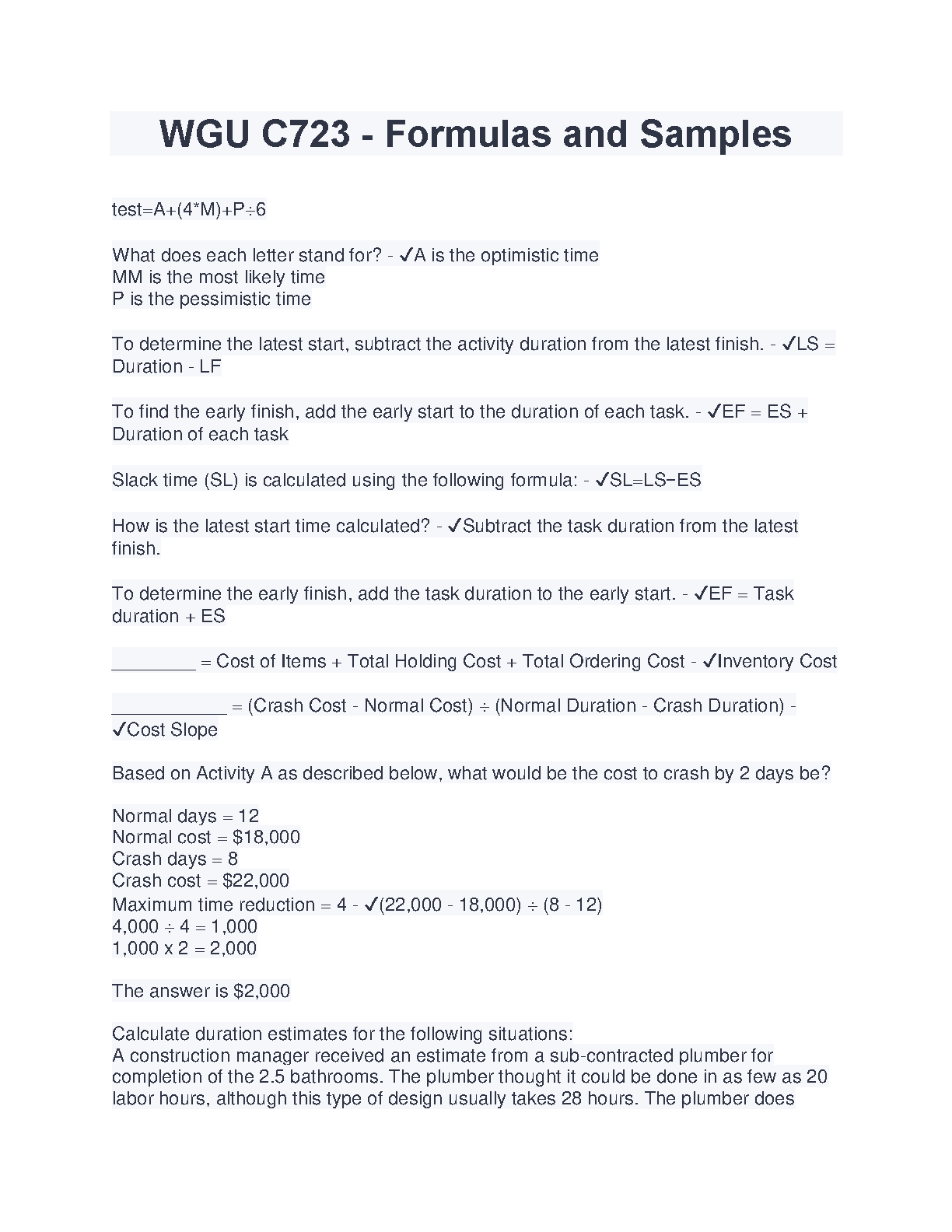 WGU C723 Study Guide & Formulas 2026-27