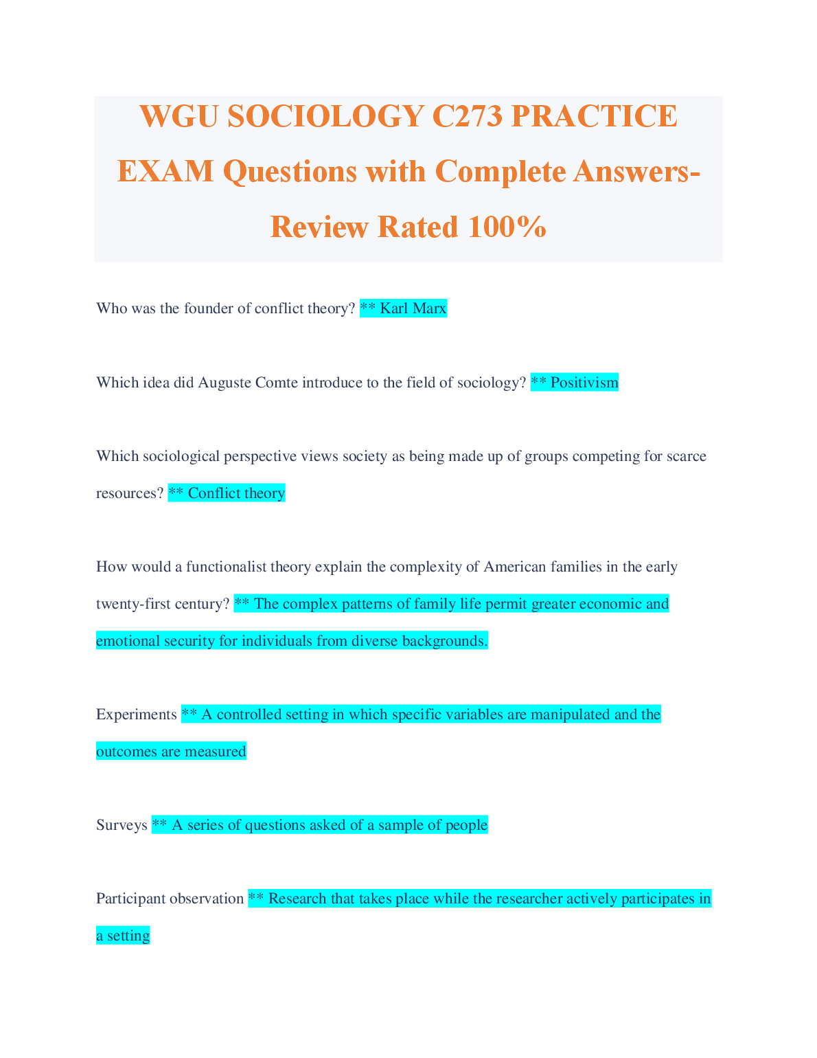 WGU C273 Sociology Practice Exam 2025 With Answers