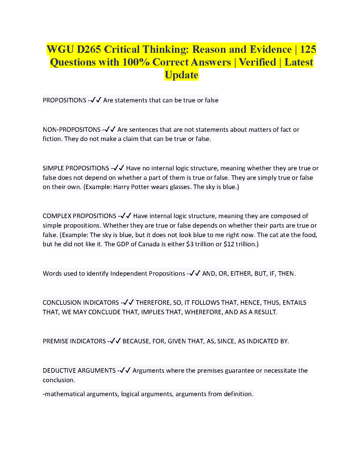 WGU D265 Critical Thinking Question Bank with Correct Answers