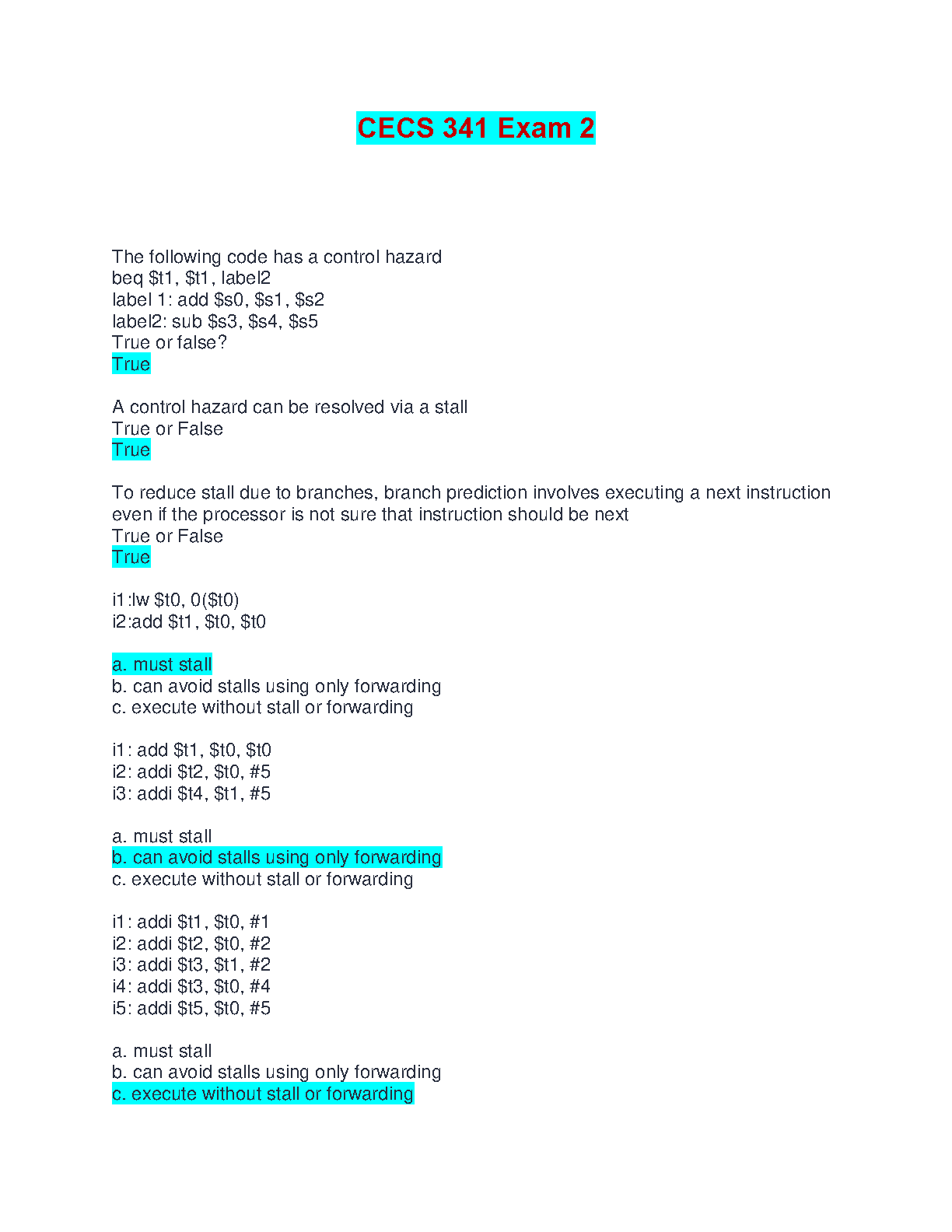 CECS 341 Control Hazards & Branch Prediction Study Guide IMG-1