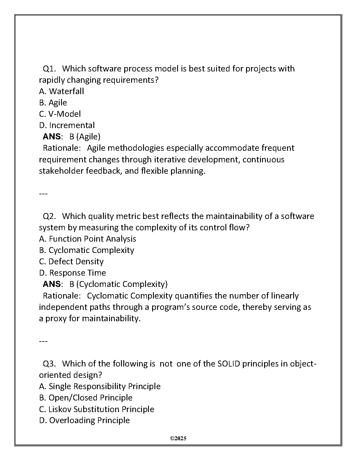 WGU D284 Software Engineering Final Exam Test Bank 2025