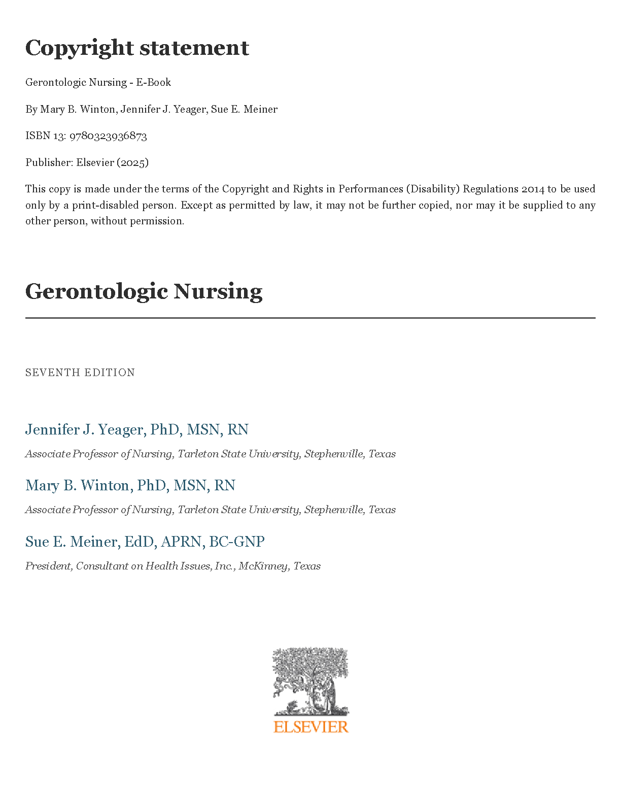 Gerontologic Nursing 7e Test Bank Yeager Meiner Complete Solutions