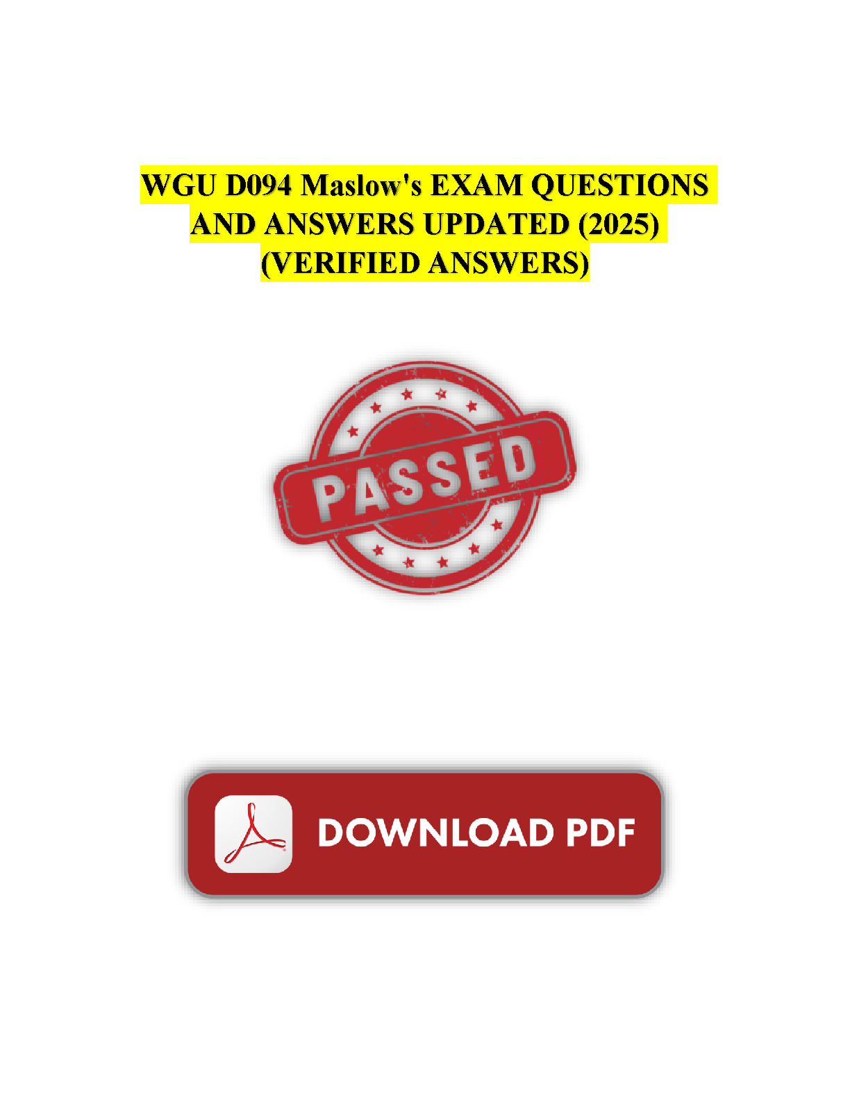 WGU D094 Maslow Hierarchy of Needs Exam Q&A 2025