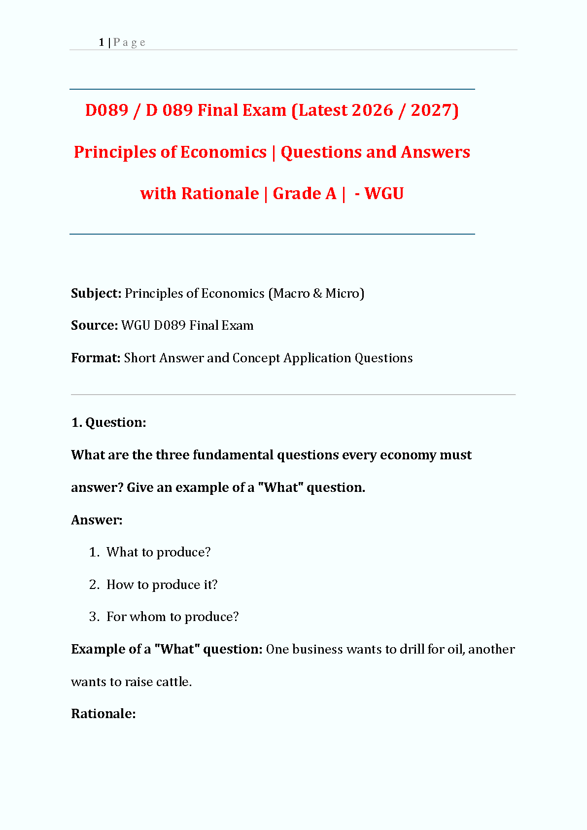WGU D089 Economics Final Exam Study Guide 2026
