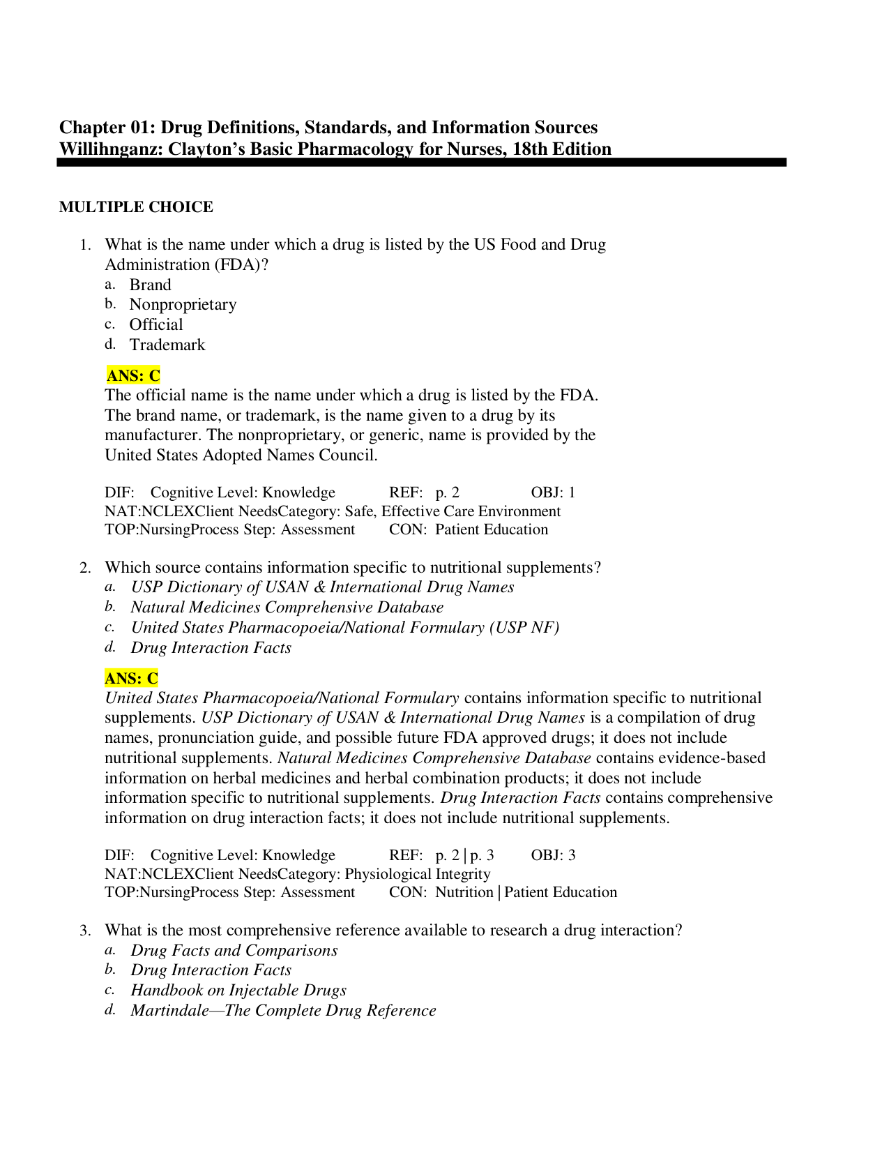 Basic Pharmacology for Nurses, 17th Edition TEST BANK