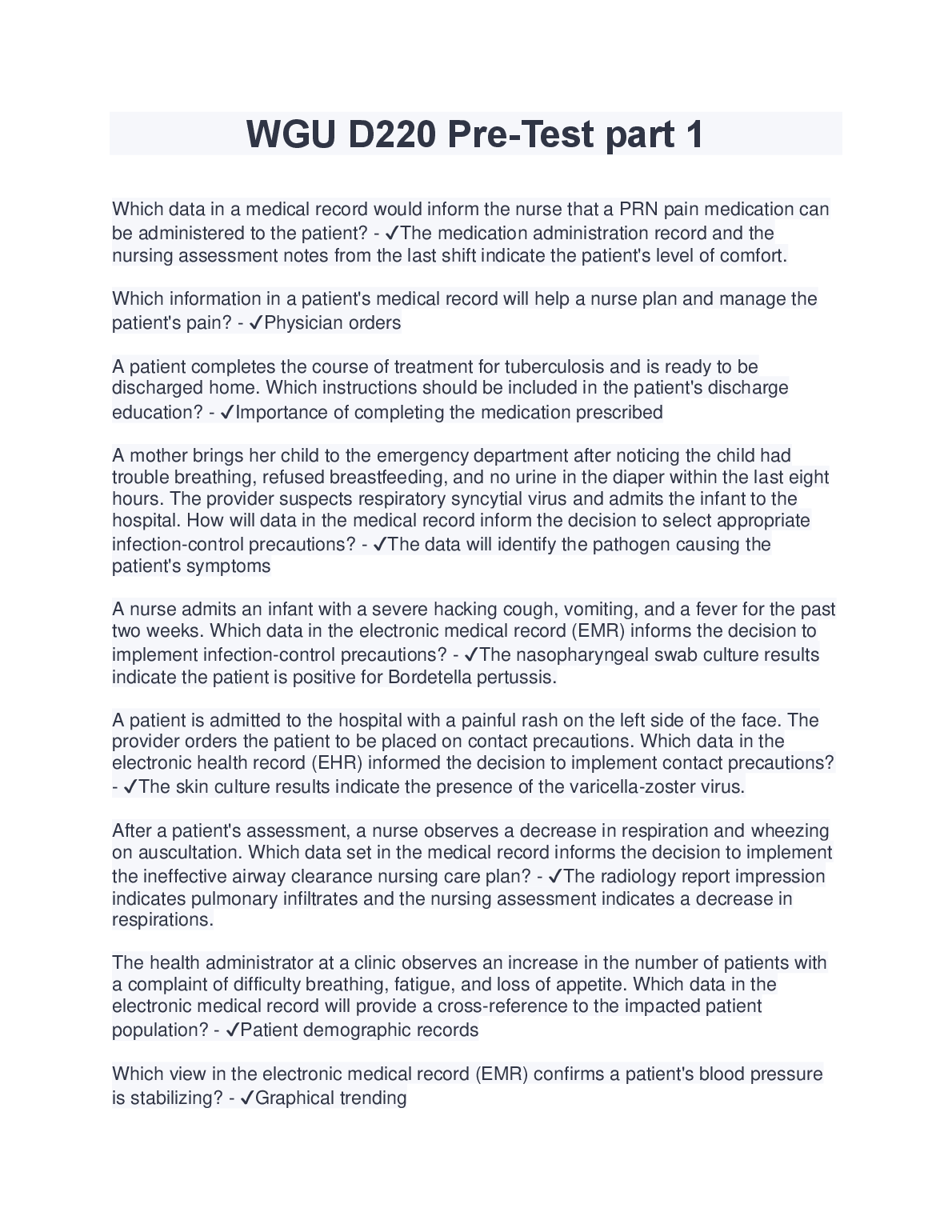 WGU D220 Pre-Test Guide and Practice Questions