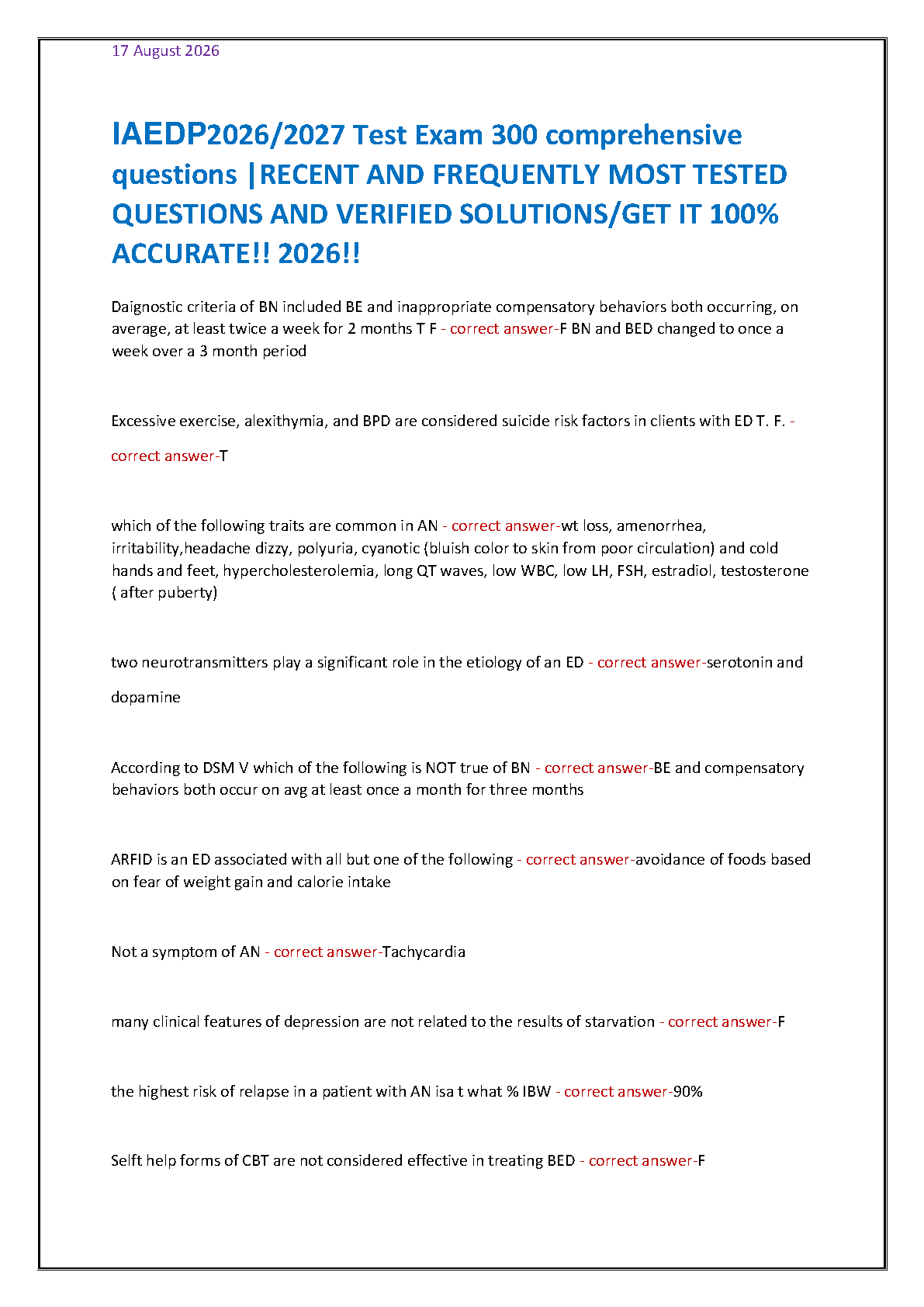 IAEDP Eating Disorders Test Bank 2026 IMG-1