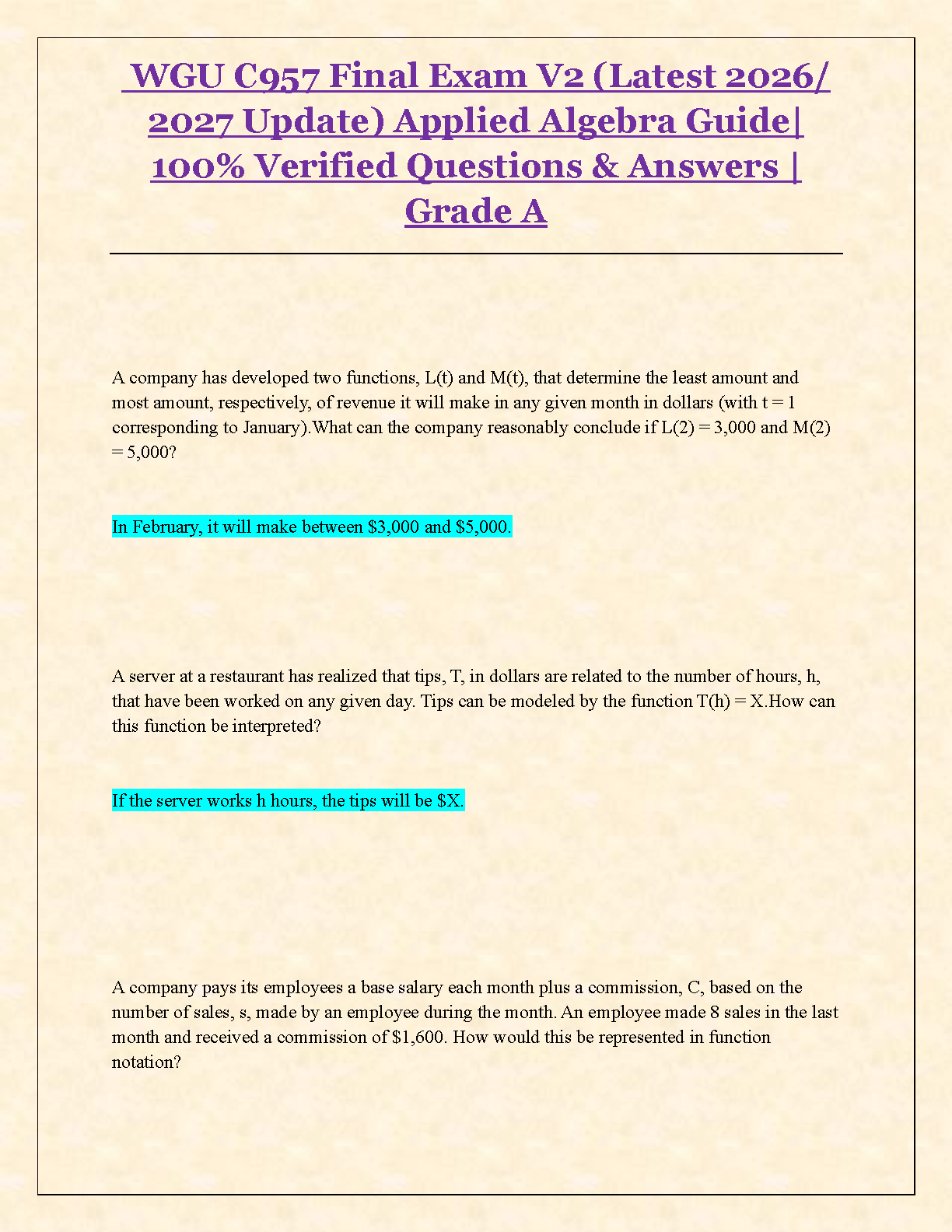 WGU C957 Applied Algebra Final Exam Test Bank V2 (2025)