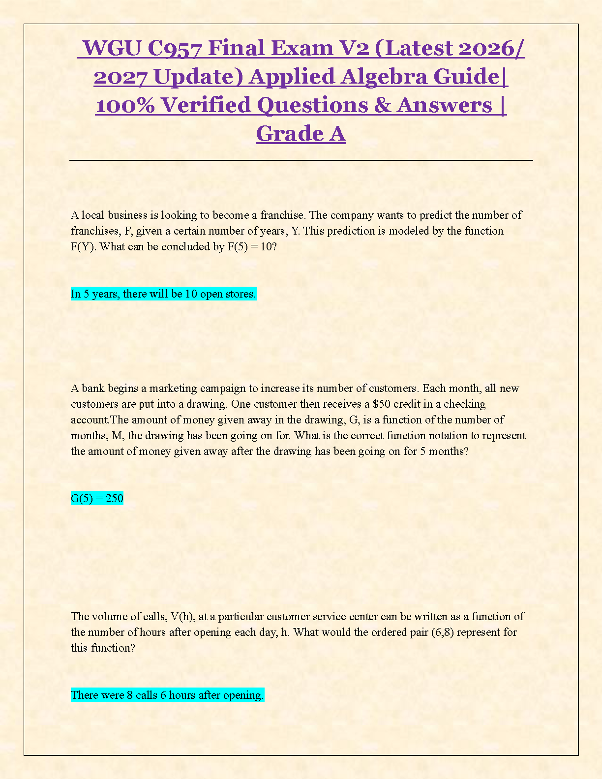WGU C957 Applied Algebra Final Exam Test Bank V2 (2025)
