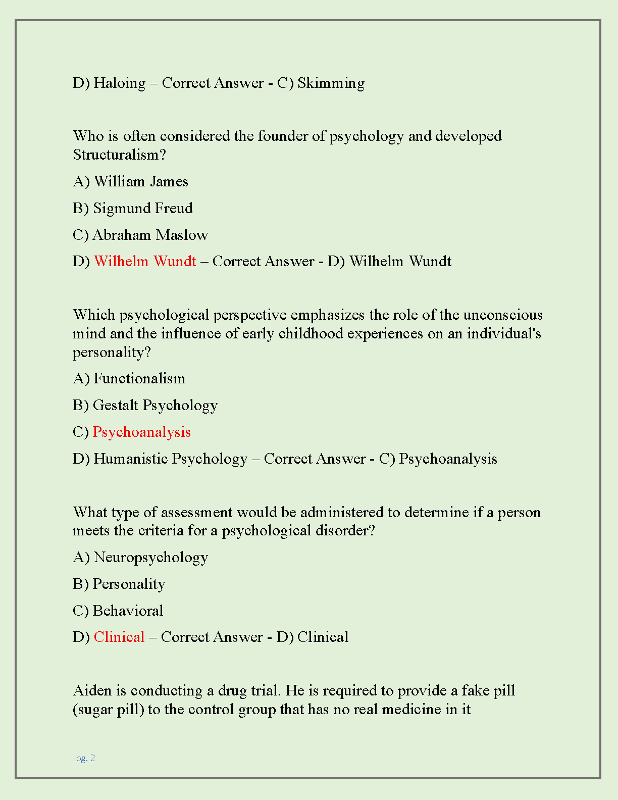 PSYC 2301 Study Guide & Test Bank 2026/2027 with Answers