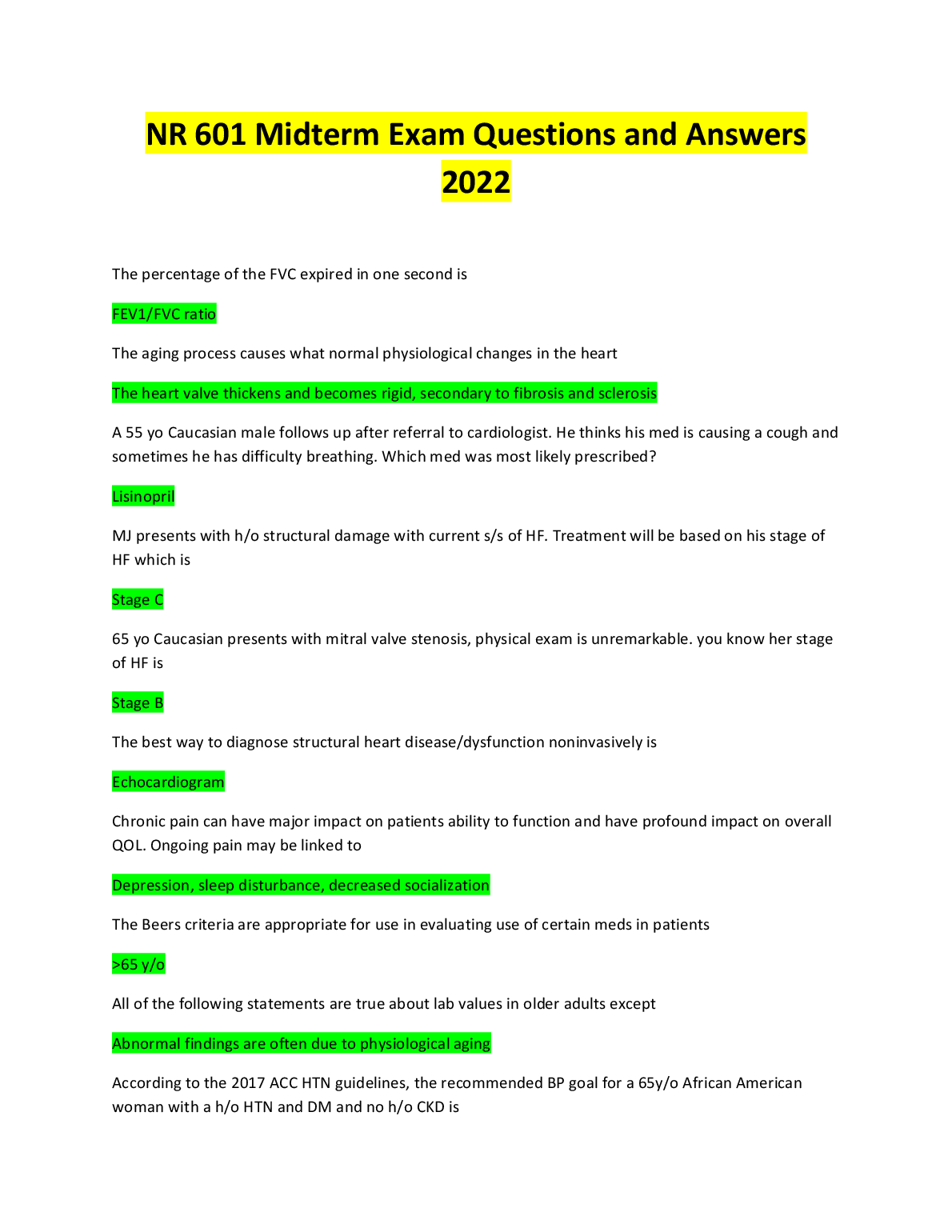 NR 601 Midterm Exam Questions and Answers 2022/2023