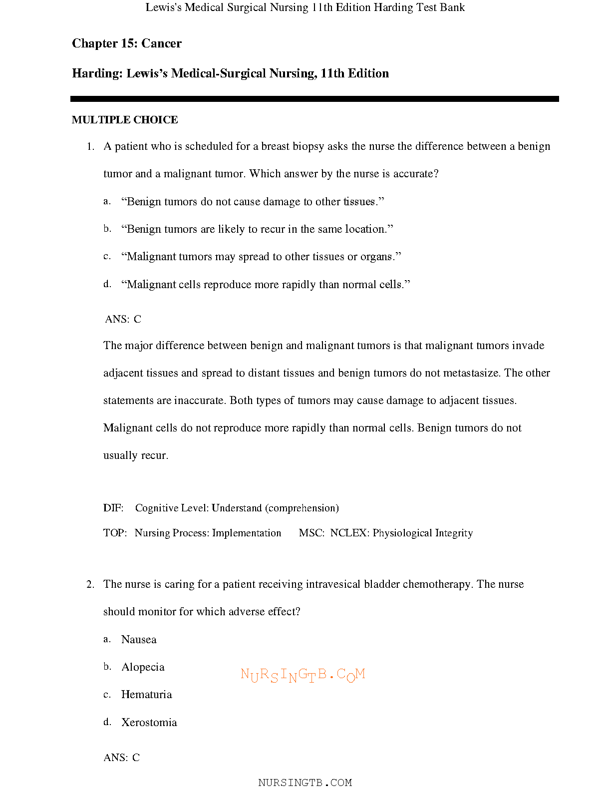 Lewis Med-Surg Nursing 11e Test Bank 2026/27