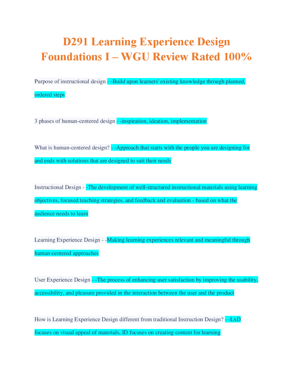 WGU C214 LXD Foundations I Review Guide 2024/25