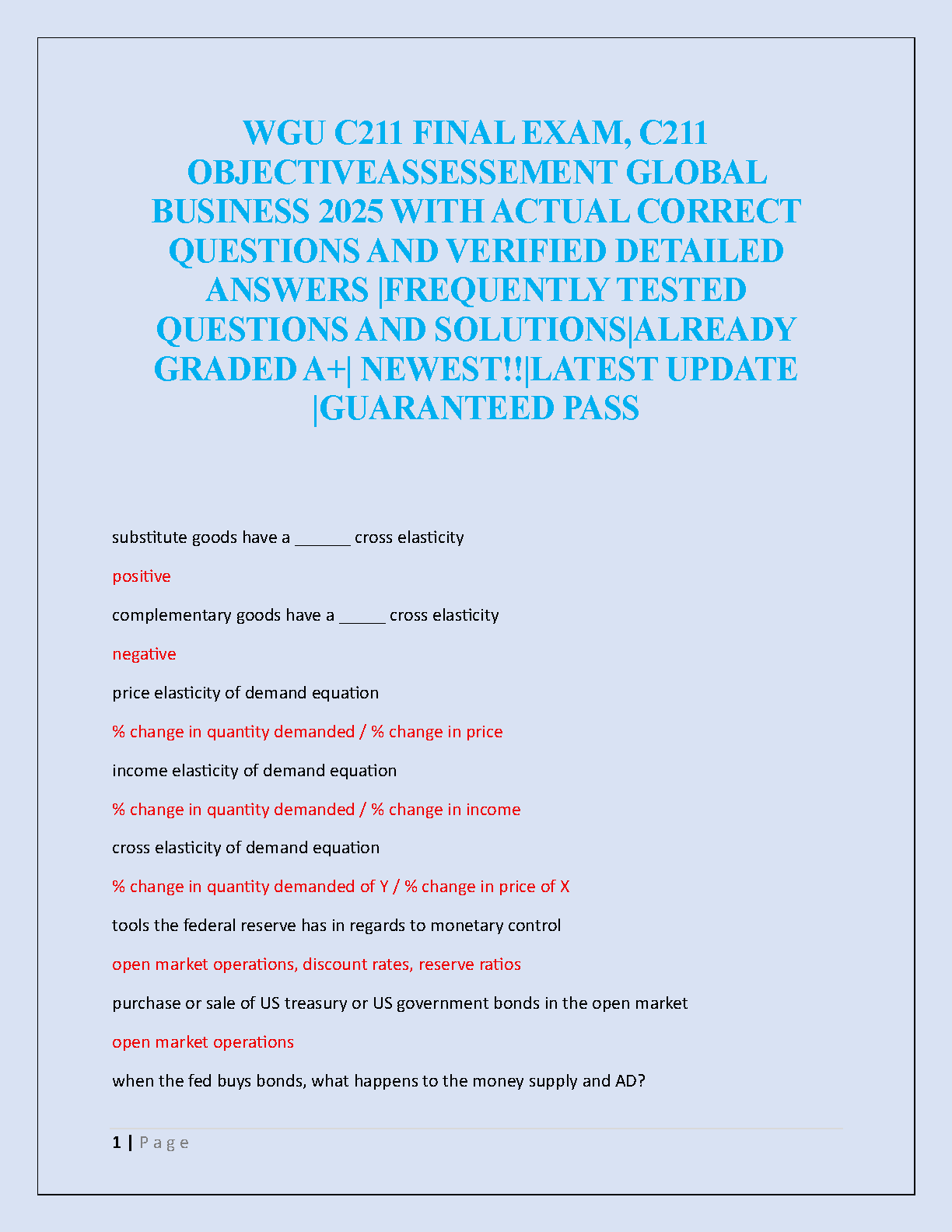 WGU C211 Global Business Test Bank 2025/2026 Verified Q&A