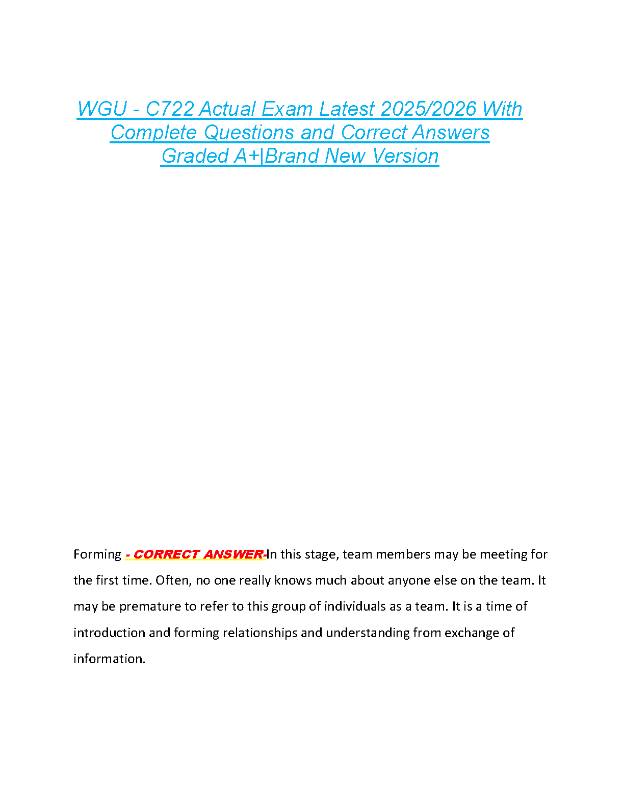 WGU C722 Project Management Test Bank 2025