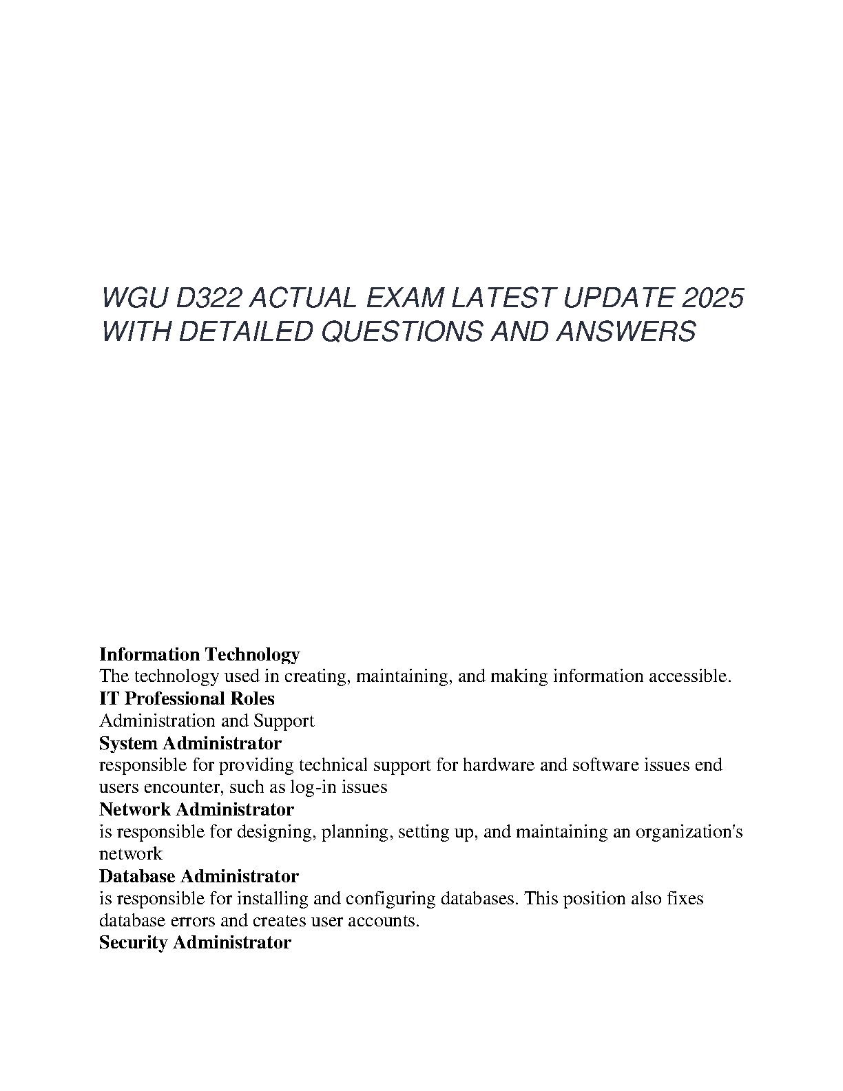 WGU D322 Actual Exam 2025 Detailed Q&A Study Guide