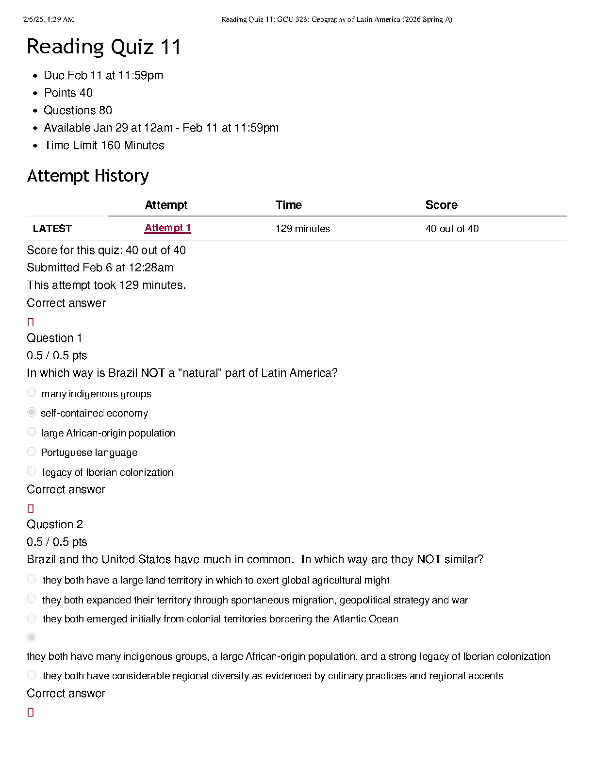 GCU 323 Reading Quiz 11 Answer Key 2026 Geography Test Bank IMG-1