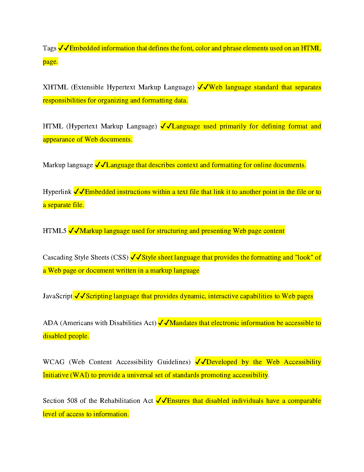 WGU C779 Web Dev Foundations Study Guide HTML XML