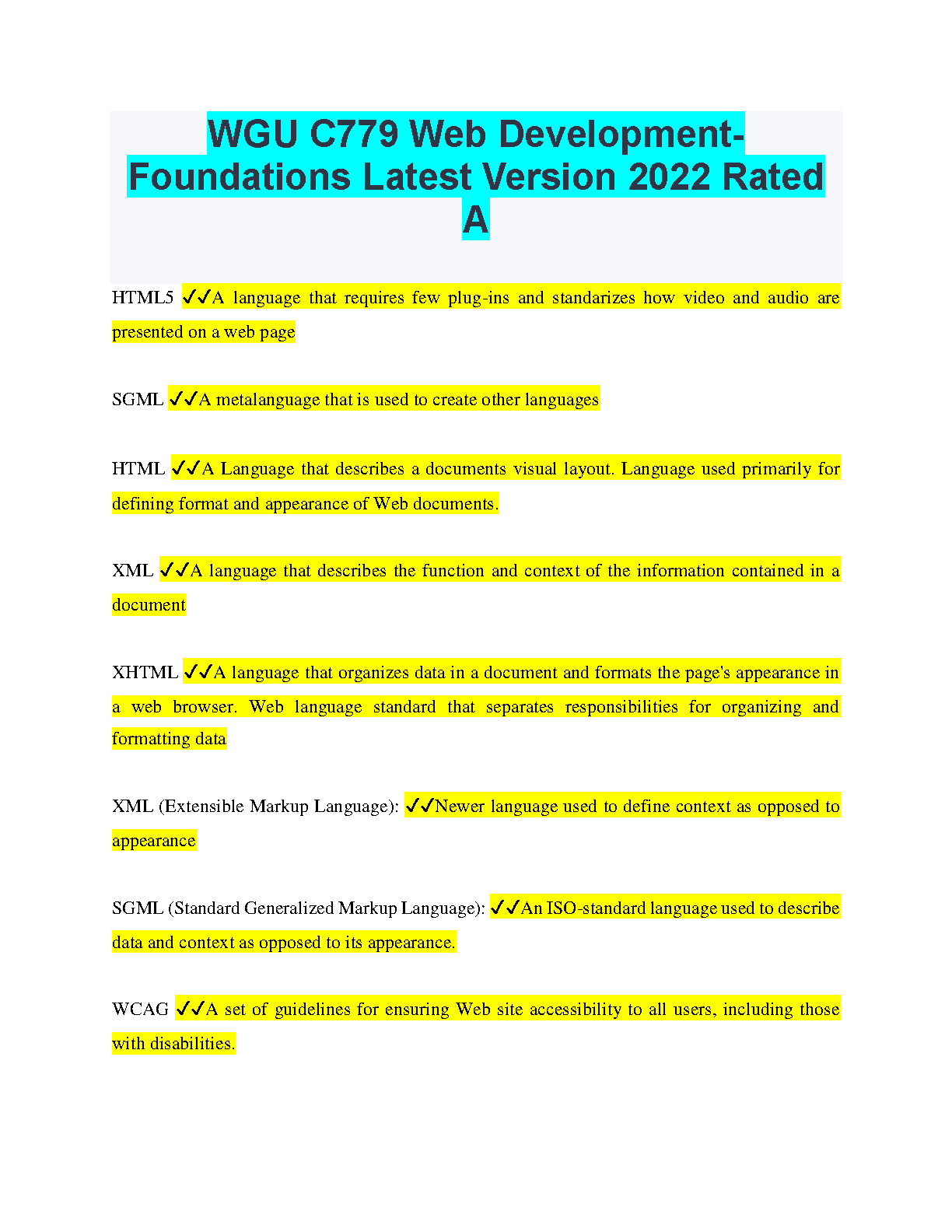 WGU C779 Web Dev Foundations Study Guide HTML XML