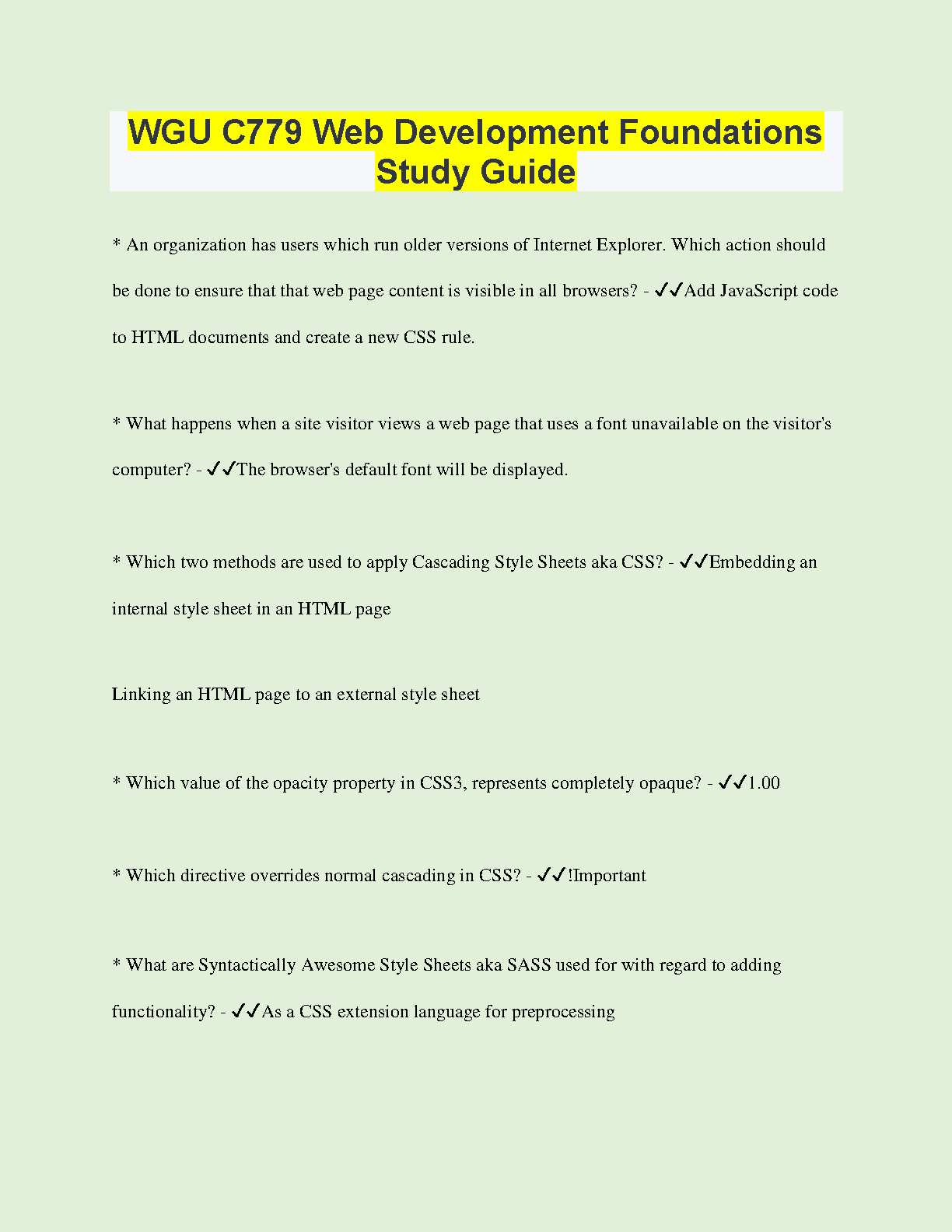 WGU C779 Web Dev Study Guide JS CSS SASS