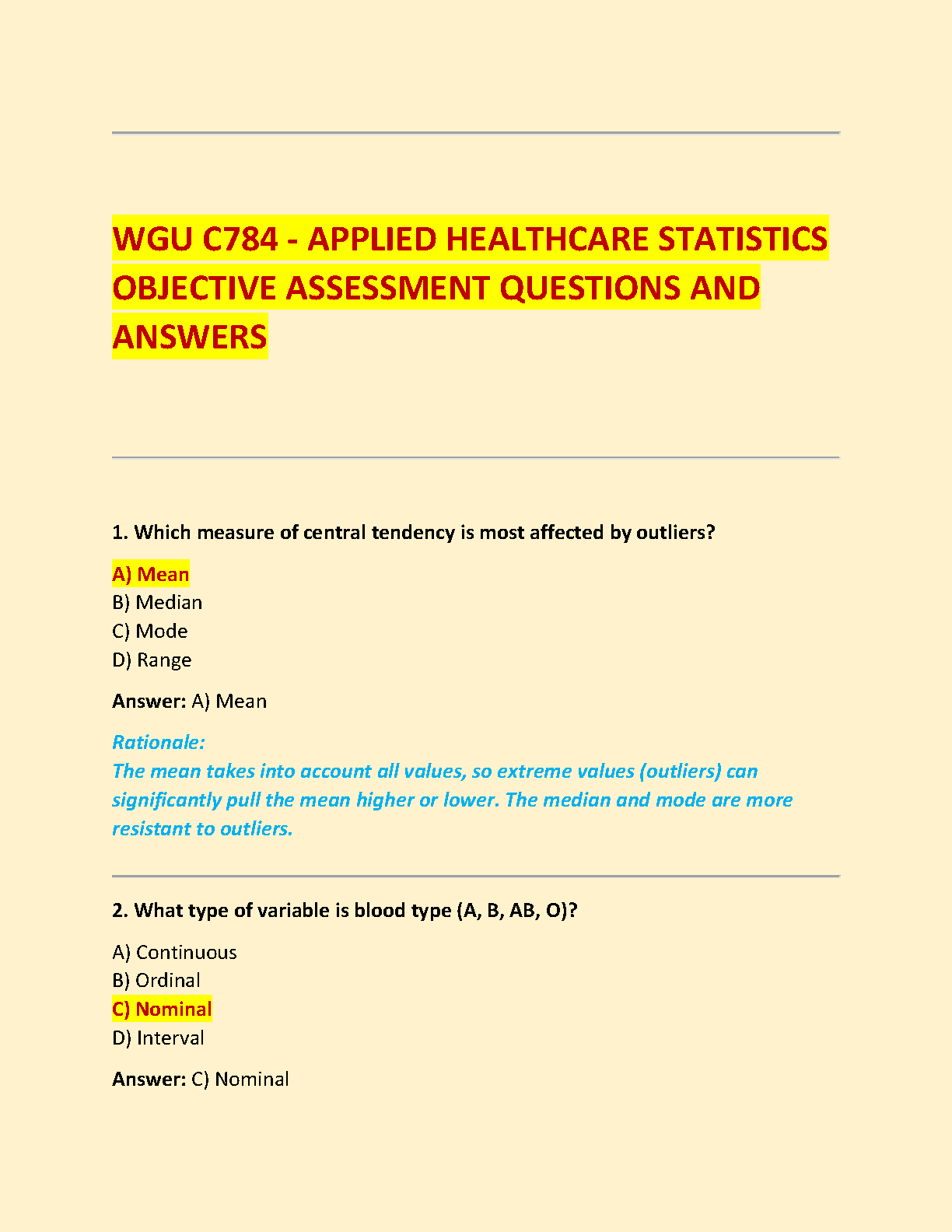 WGU C784 Applied Healthcare Statistics Test Bank 2025 IMG-1
