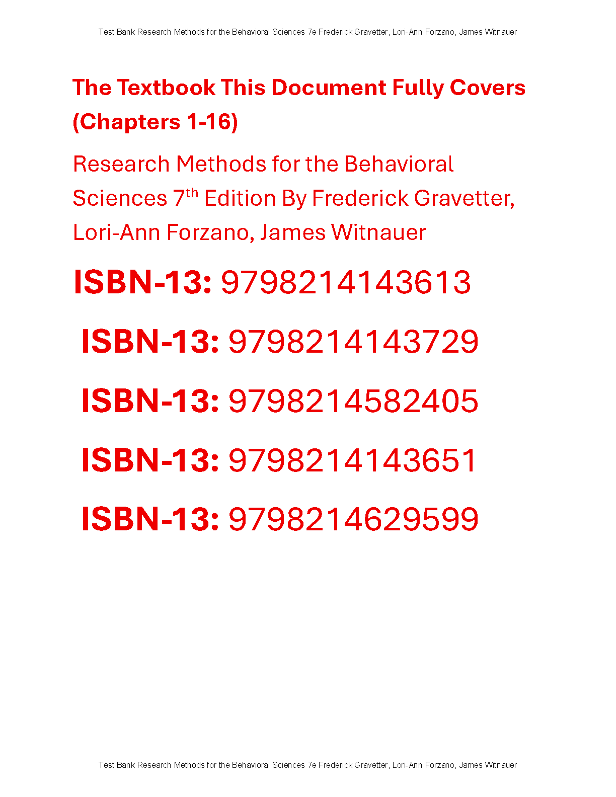 Research Methods Behavioral Sciences 7e Test Bank