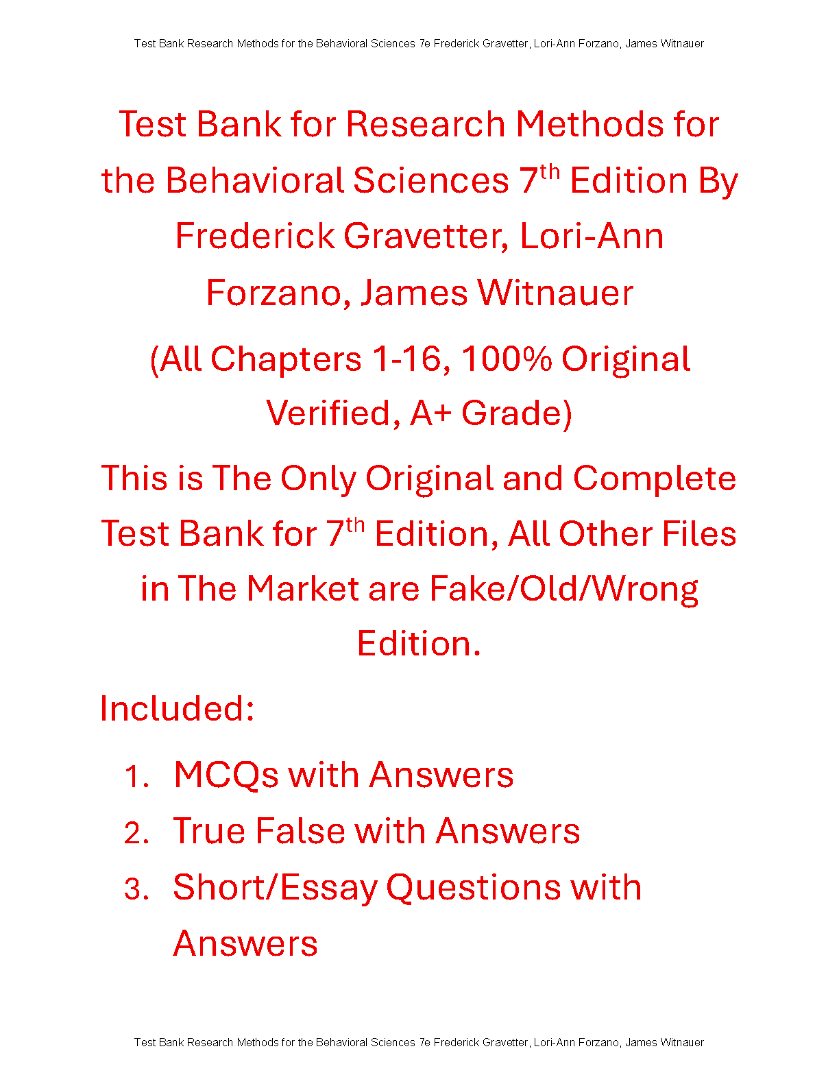 Research Methods Behavioral Sciences 7e Test Bank