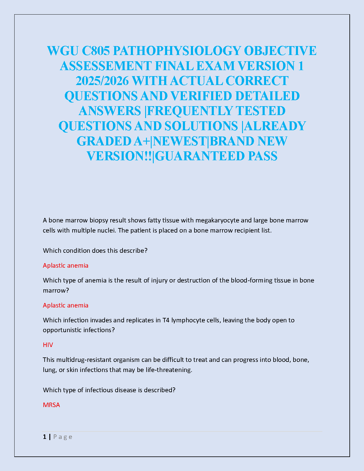 WGU C805 Pathophysiology Final Exam Guide 2025-2026 A+ IMG-1
