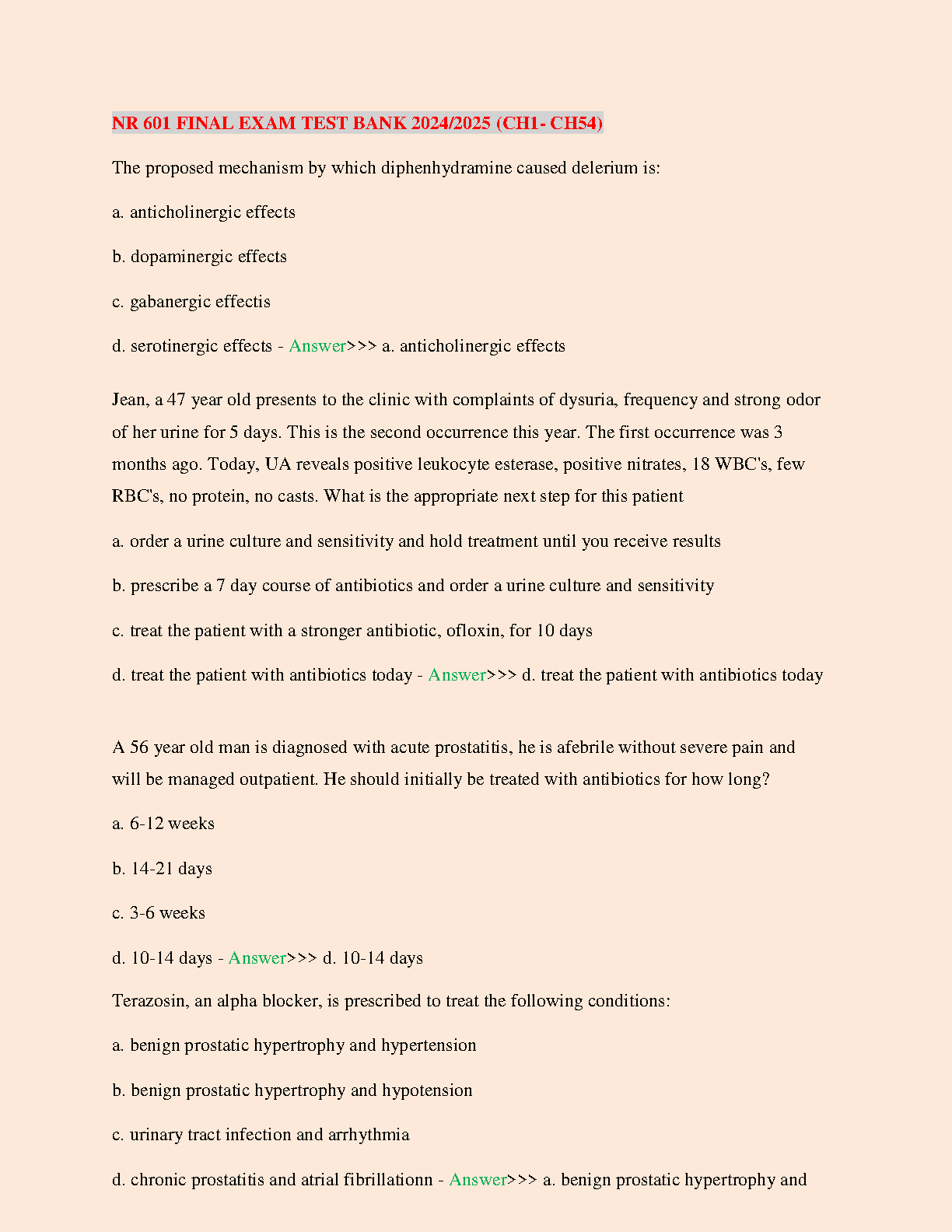 NR 601 Final Exam Test Bank 2024/2025 Chapters 1-54 Answers