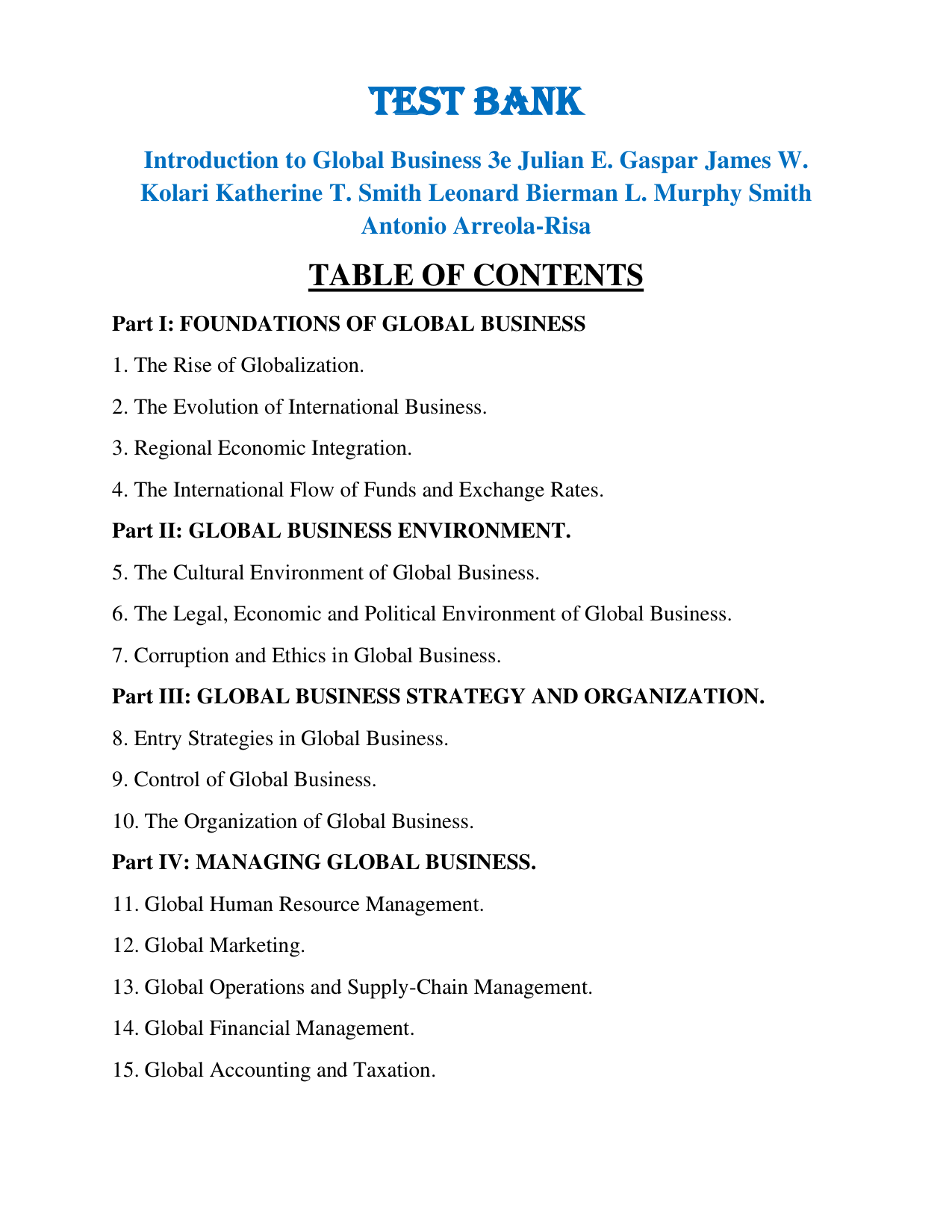 Global Business 3rd Edition Test Bank